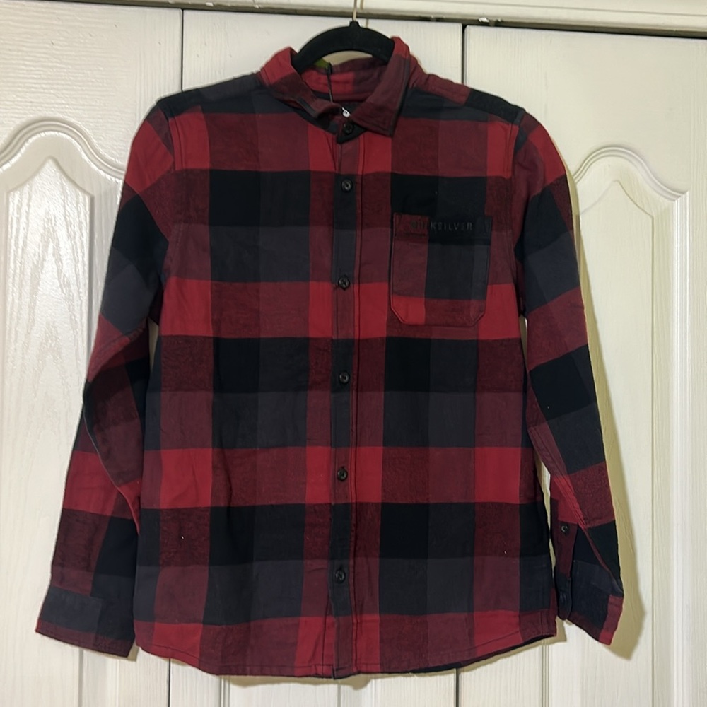 Quicksilver Kids' Motherfly Plaid Organic Cotton Flannel Button-Up Shirt